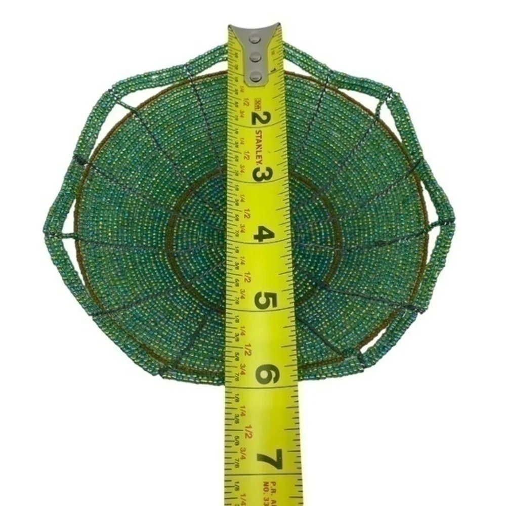 Maasai Beaded Basket Green Iridescent Hand Woven